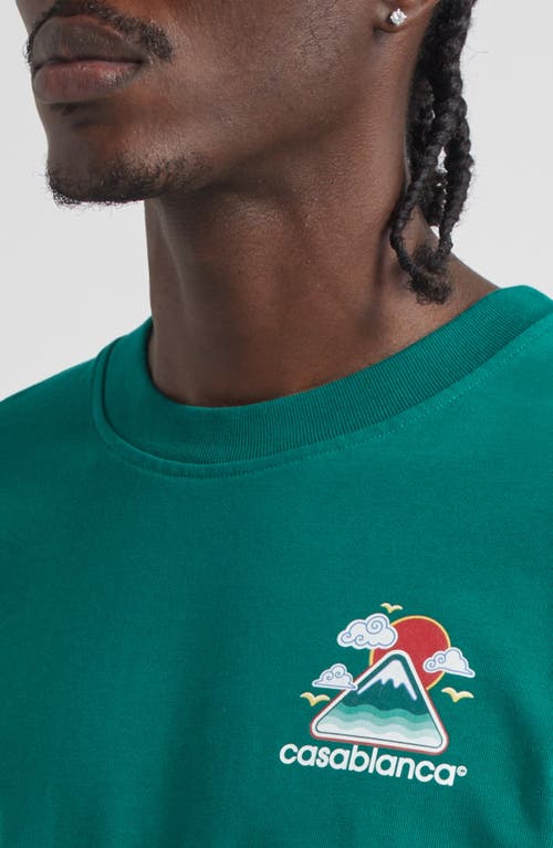 Casablanca Graphic Print Green Cotton T-shirt With Crew Neck Design In Blue