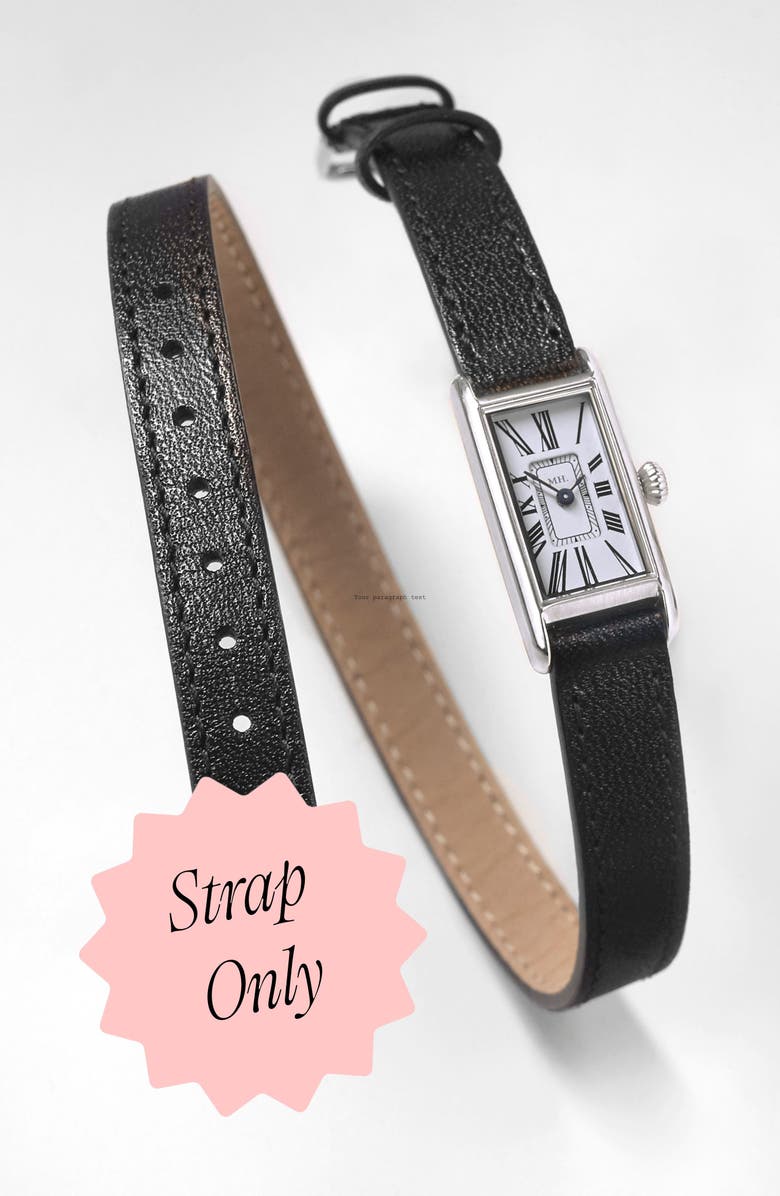 March Hare Watches The Kimsey "Double Wrap" Calfskin Leather Watch Strap, Main, color, Black Strap - Silver Buckle
