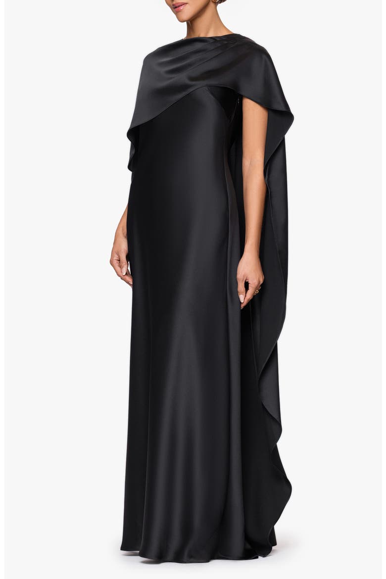 Cape Overlay Satin Gown, Alternate, color, BLACK