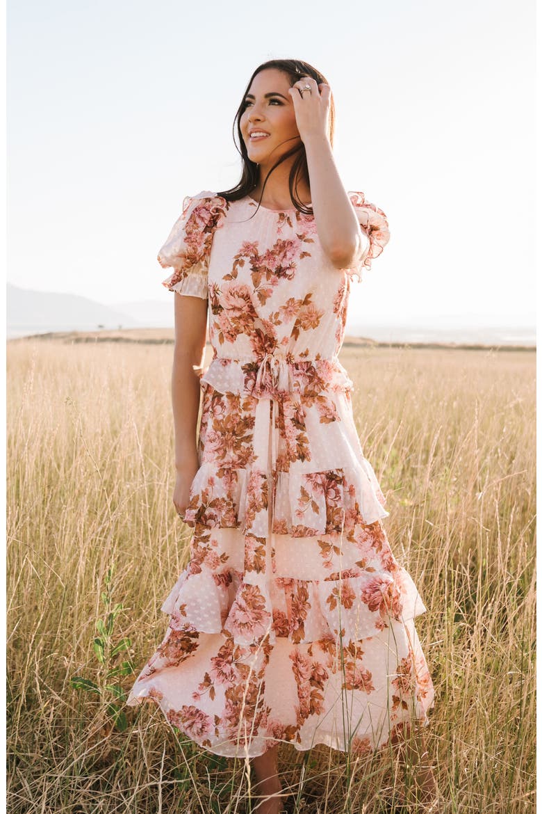 Ruffle Floral Dress, Alternate, color, PINK PARCHMENT FLORAL DOT