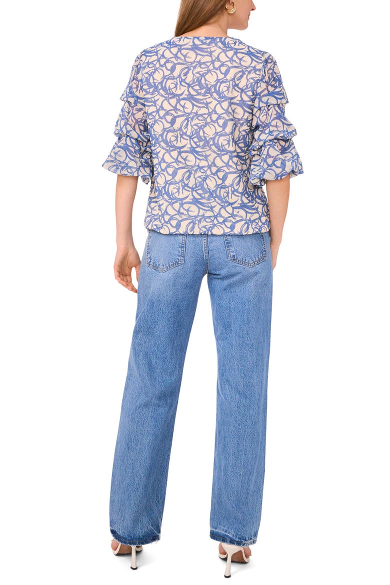 Print Bubble Sleeve Top, Alternate, color, DEEP RIVER