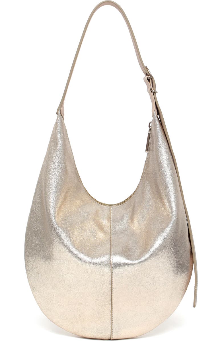 New Amsterdam Leatherworks Wyatt Metallic Hobo Bag, Alternate, color, Champagne