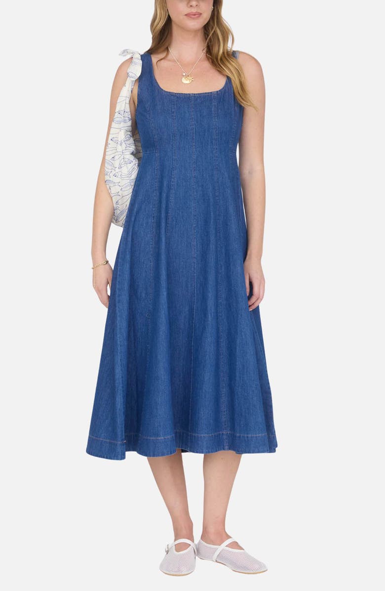 Blu Pepper Sleeveless Denim Midi Dress, Main, color, 