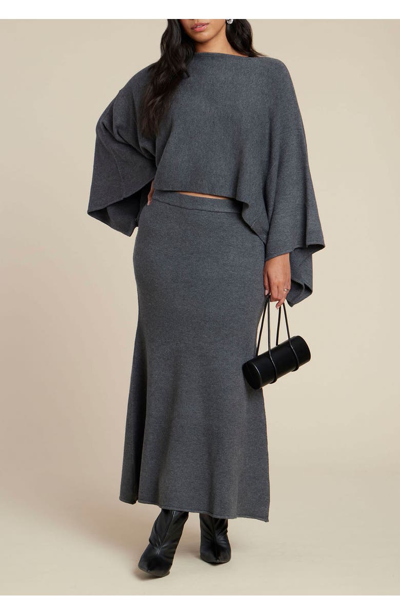 ELOQUII Draped Cropped Sweater, Alternate, color, Dark Heather Grey