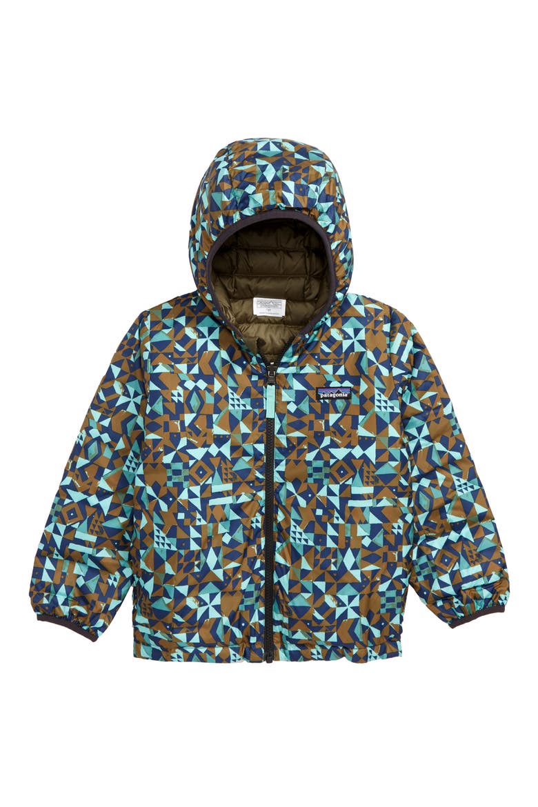 Reversible Down Hoodie, Main, color, PICO PINWHEEL: CORIANDER