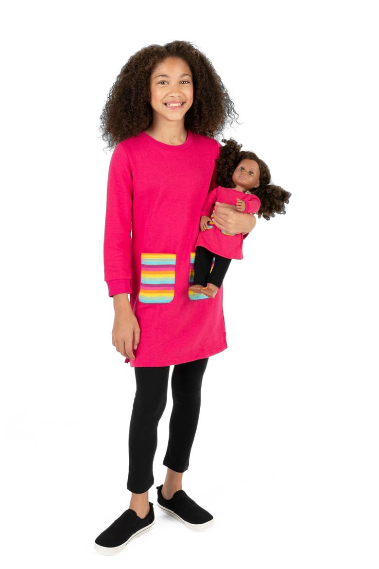 Girls Sweatshirt Dress with Matching Doll Dress, Main, color, PINK