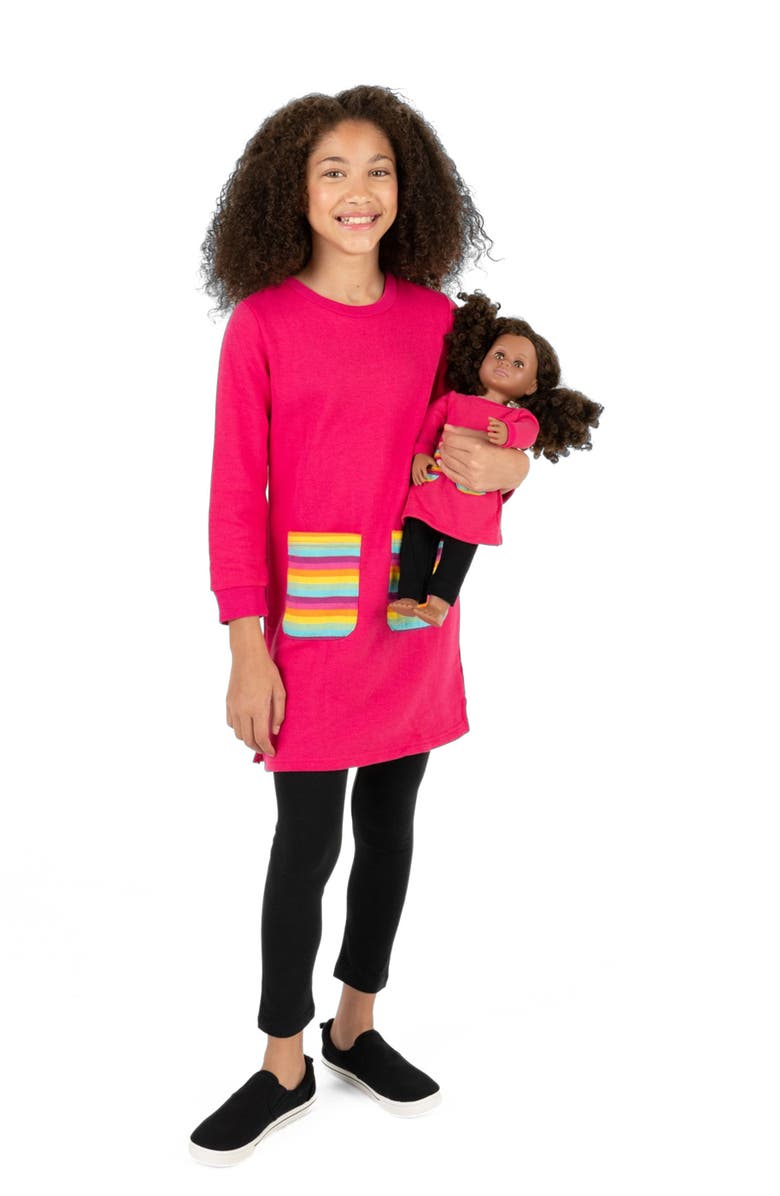 Leveret Girls Sweatshirt Dress with Matching Doll Dress, Main, color, Pink