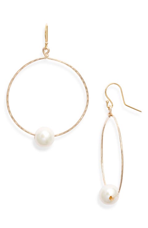 Alii Large Freshwater Pearl Hammered Hoop Earrings