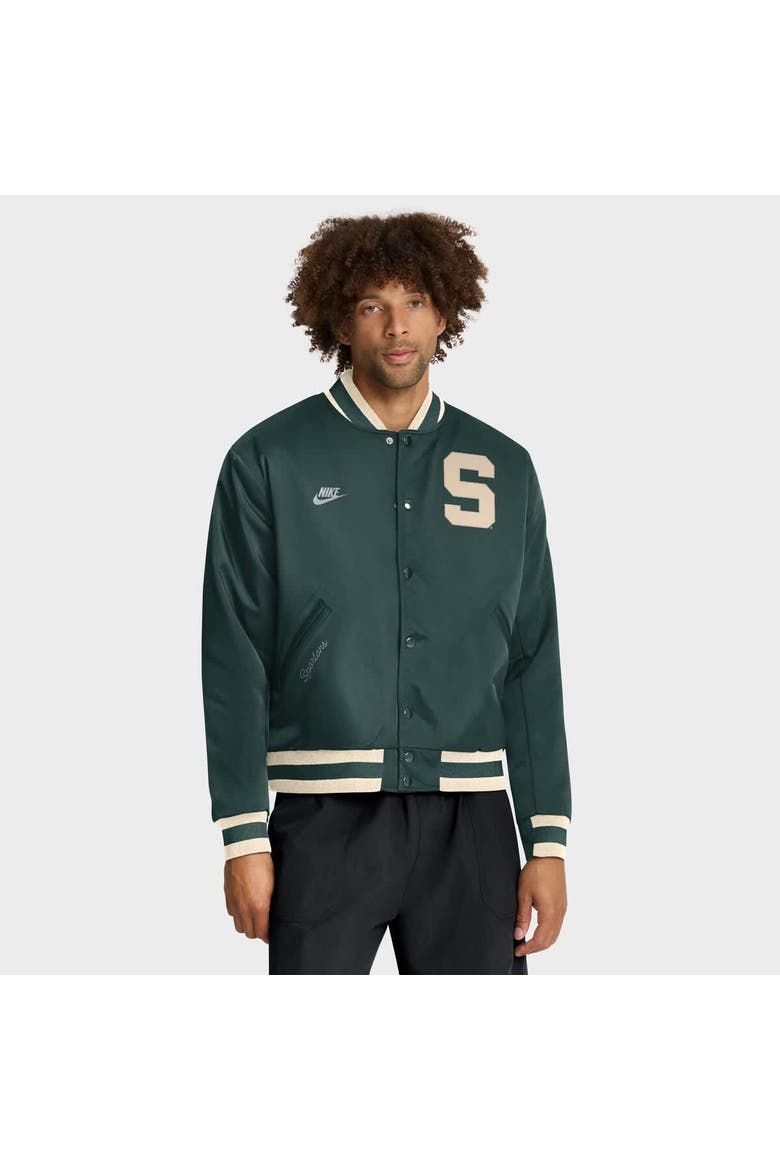 Men's Nike Green Michigan State Spartans Legacy Full-Snap Bomber Jacket, Main, color, Green
