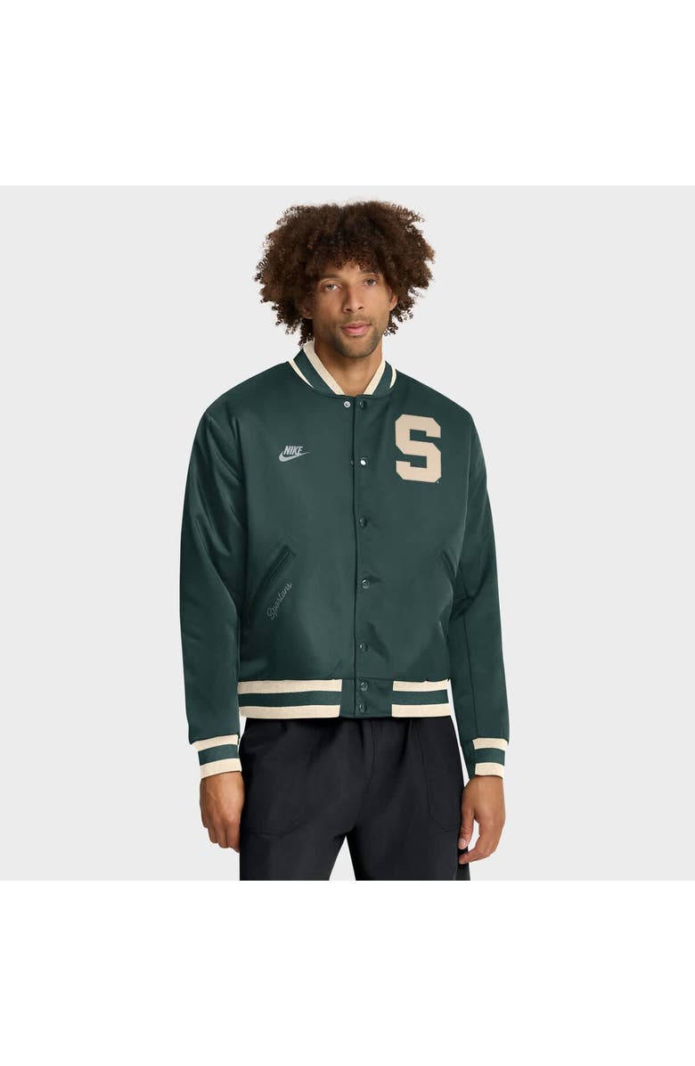 Nike Men's Nike Green Michigan State Spartans Legacy Full-Snap Bomber Jacket, Main, color, Green
