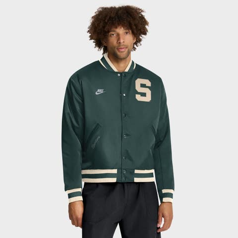 Men's Nike Green Michigan State Spartans Legacy Full-Snap Bomber Jacket