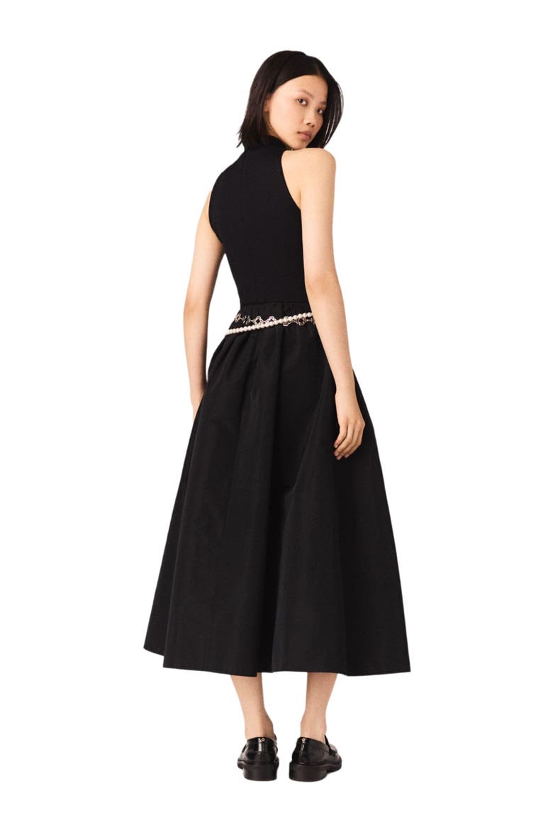 Mixed-material taffeta dress, Alternate, color, Black