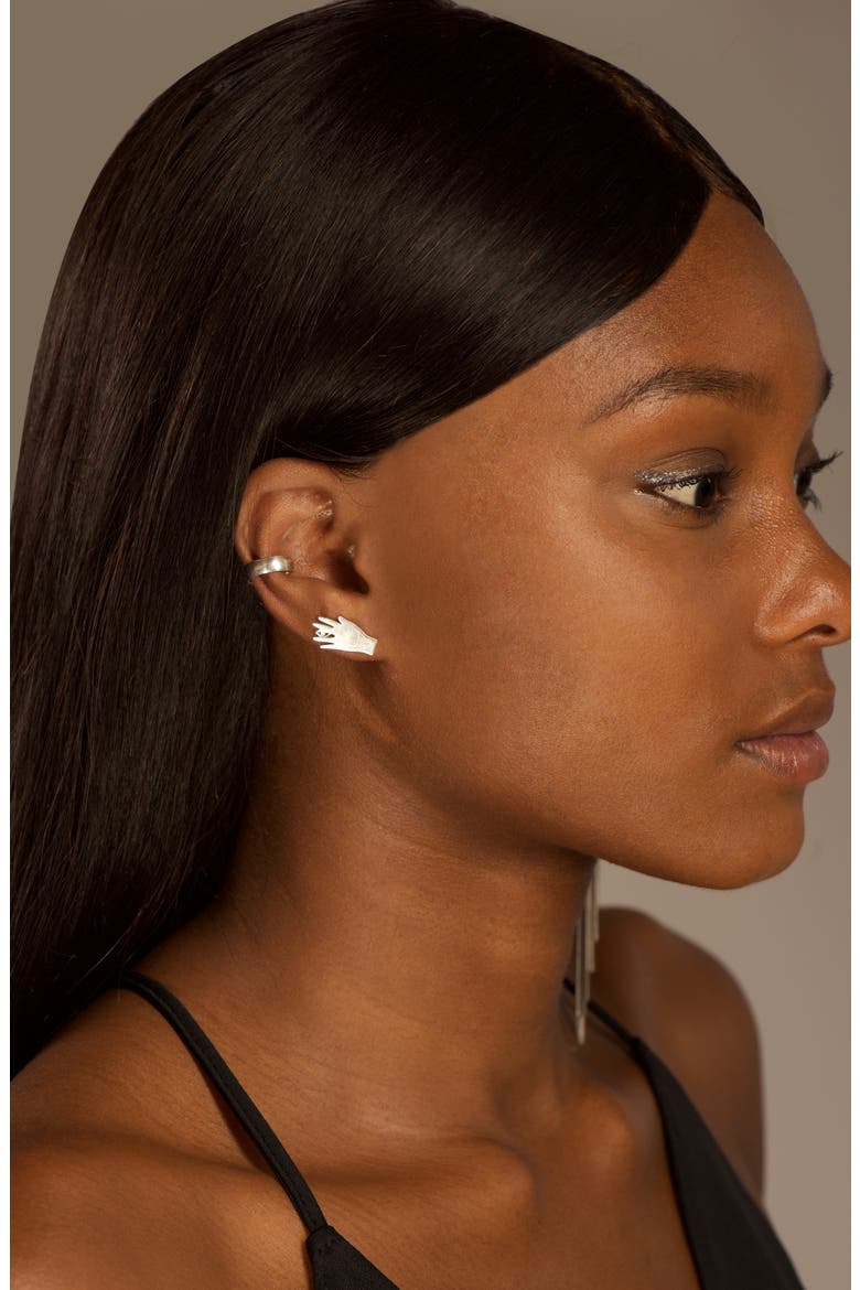 Birds of Prey Billie Valentine Black Mask Hand Stud Earrings & Ear Cuff Set, Alternate, color, SILVER