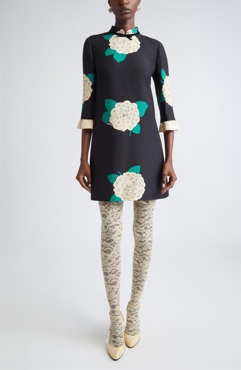 Valentino Garavani Ruffle Detail Crepe Couture Minidress, Main, color, Black/ Ivory