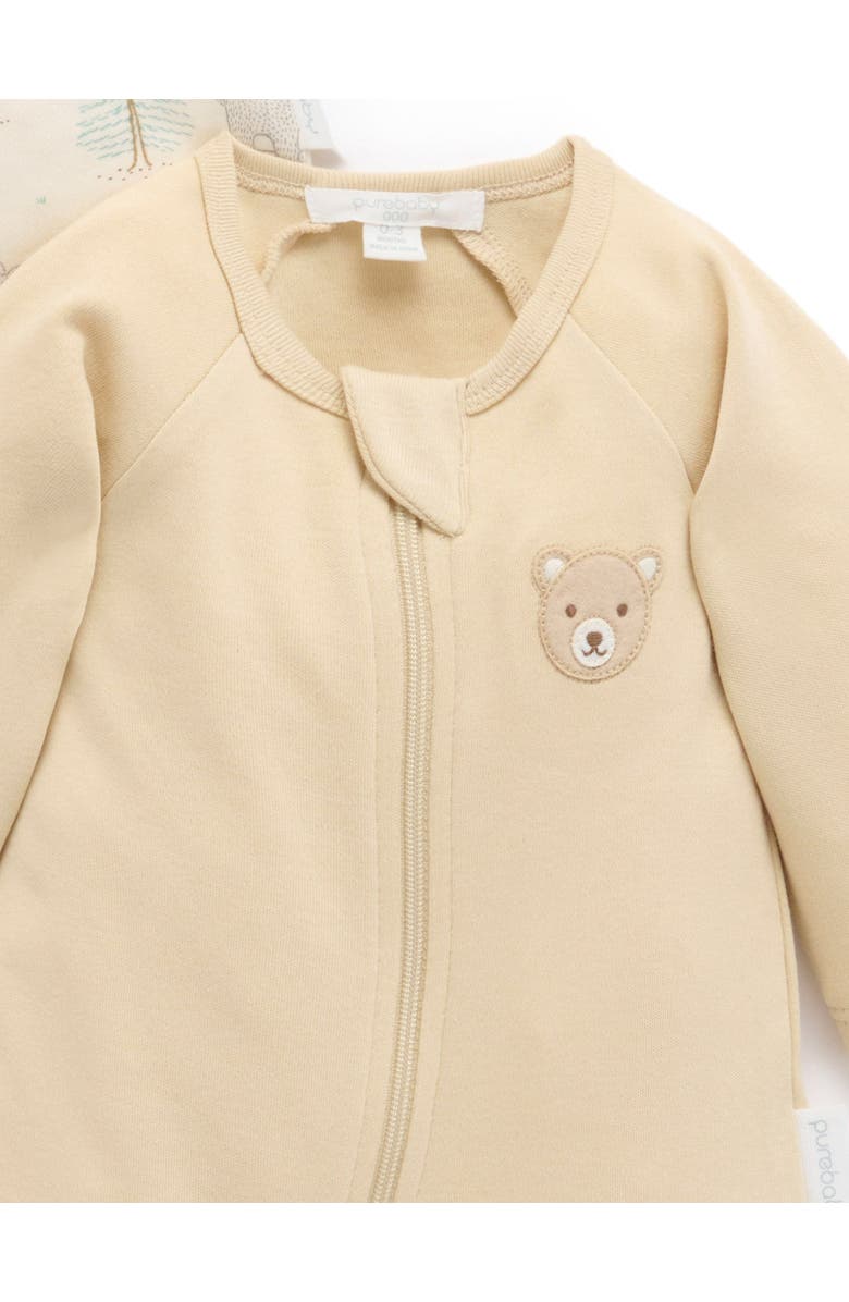 Purebaby 2 Pack Basics Printed Zip Footie Unisex, Alternate, color, Roaming Bears Print