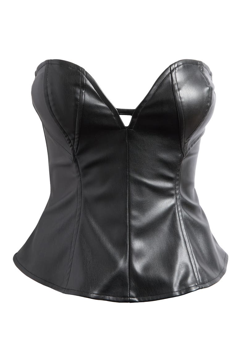 Torri Strapless Faux Leather Top, Alternate, color, NOIR