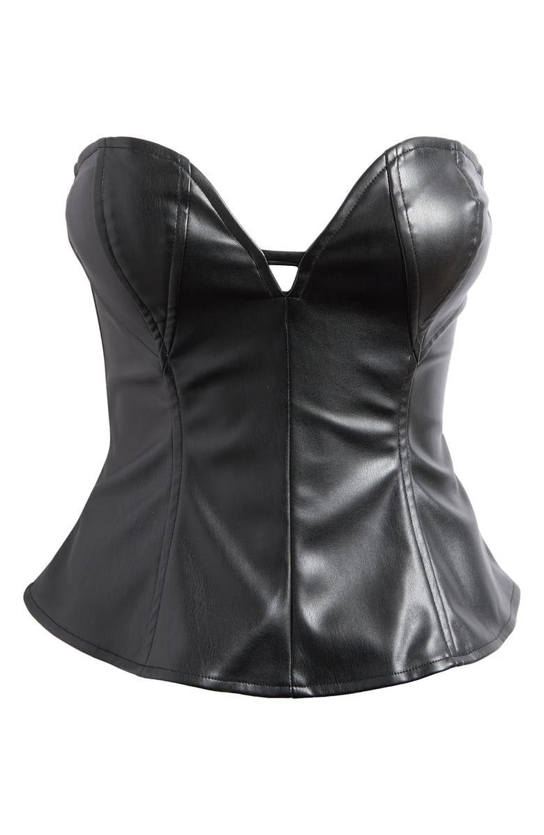 AFRM Torri Strapless Faux Leather Top, Alternate, color, Noir