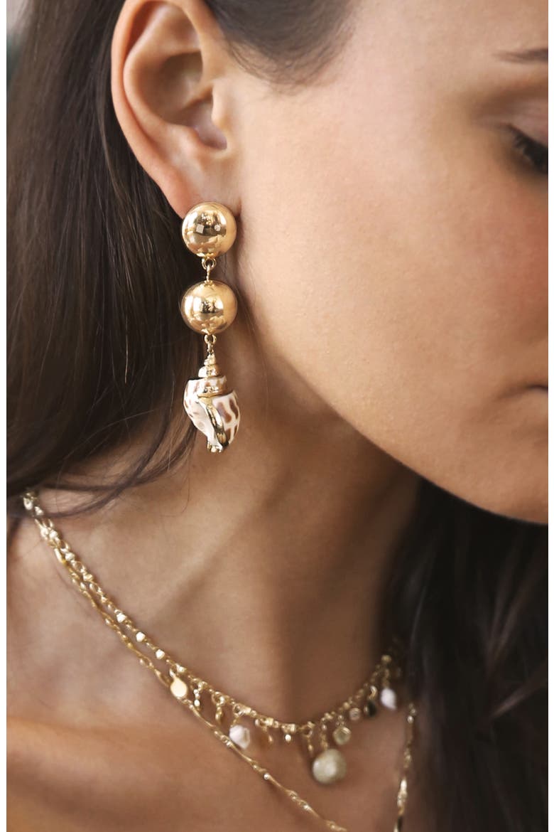 Cowshell Drop Earrings, Alternate, color, GOLD