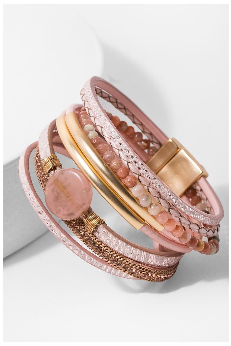 Mixed Media Cuff Bracelet, Alternate, color, PINK