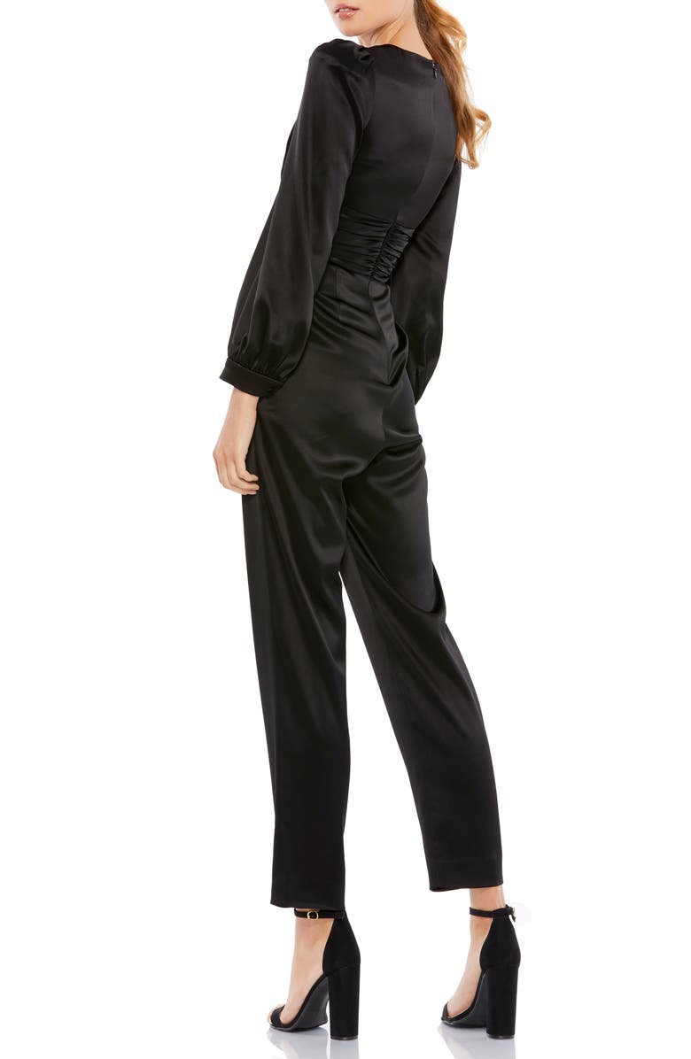 Mac Duggal Plunge Neck Long Sleeve Satin Jumpsuit, Alternate, color, 