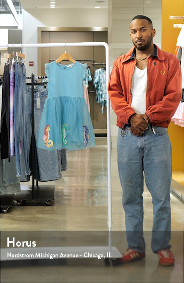 Kids' Seahorse Appliqué Mixed Media Dress, sales video thumbnail