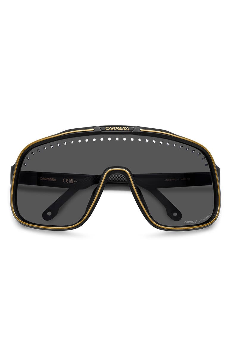 Carrera Eyewear C Sport 99mm Mask Shield Sunglasses, Alternate, color, Matte Black Gold/ Grey