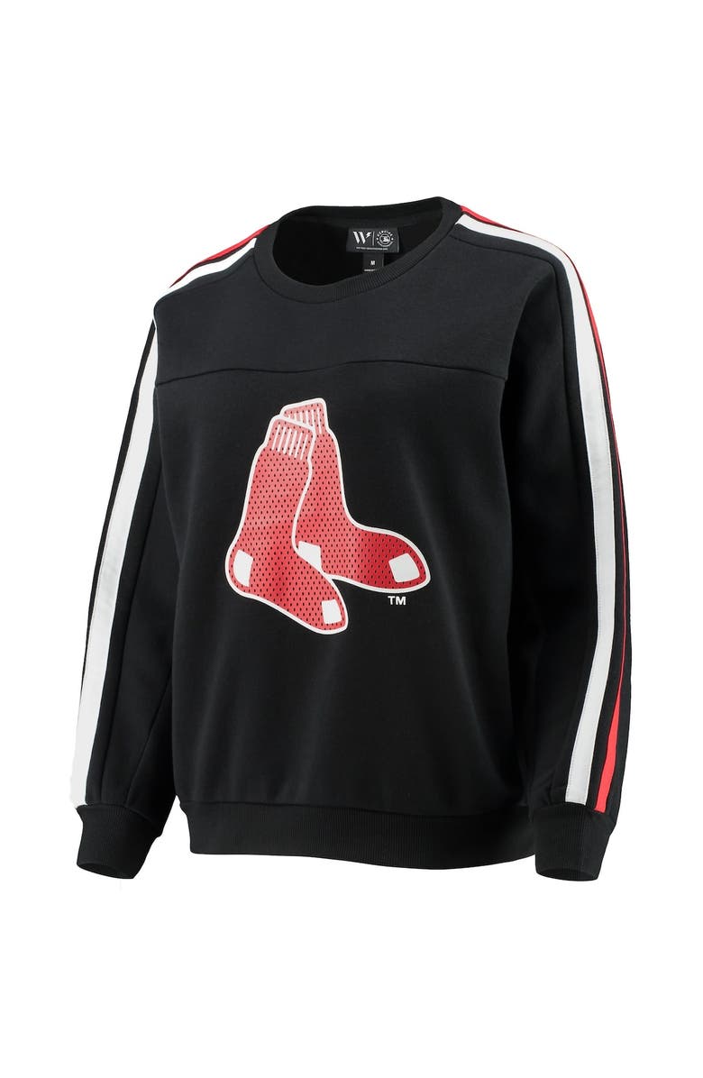 THE WILD COLLECTIVE Women's The Wild Collective Black Boston Red Sox Perforated Logo Pullover Sweatshirt, Alternate, color, 