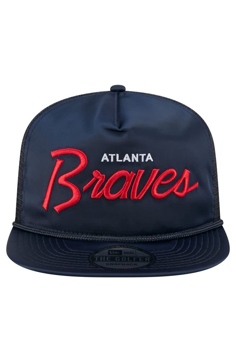New Era Men's New Era Navy Atlanta Braves Retro Satin Script Golfer Adjustable Hat, Alternate, color, 