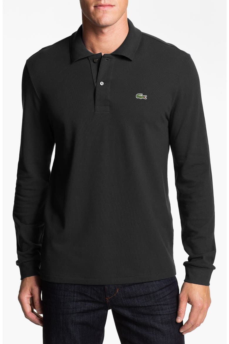 Regular Fit Long Sleeve Piqué Polo, Main, color, BLACK