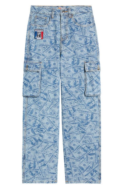 Straight Leg Cargo Dollar Jeans (Blue)