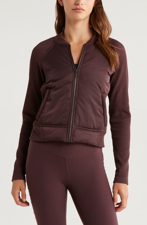 Zella Seamless Mixed Media Bomber Jacket In Burgundy