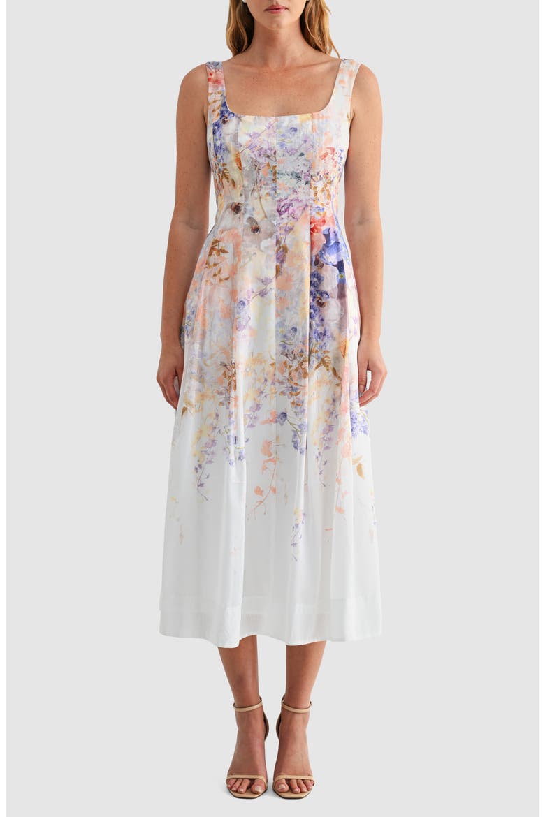 Print Pleated Sleeveless Maxi Dress, Main, color, WHITE FLORAL