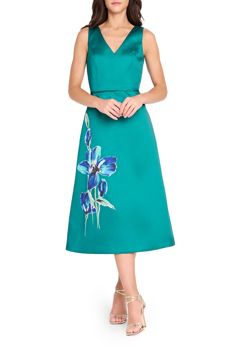 Tahari ASL V-Neck Floral Print Fit & Flare Dress, Main, color,