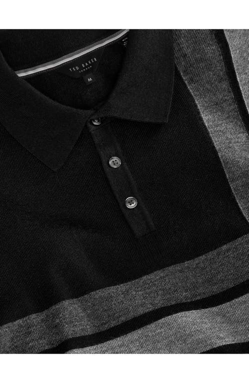 Ted Baker Intarsia Merino Wool Blend Sweater Polo In Black