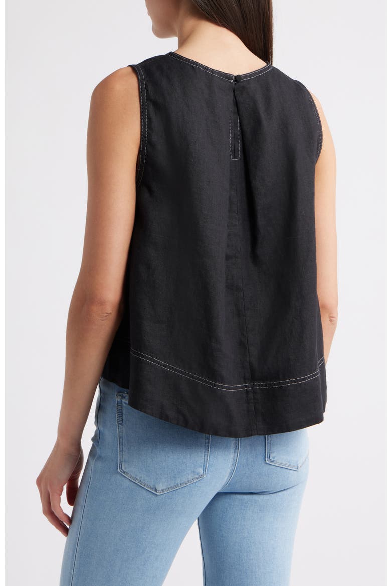 Pleated Linen Sleeveless Shell Top, Alternate, color, JET BLACK
