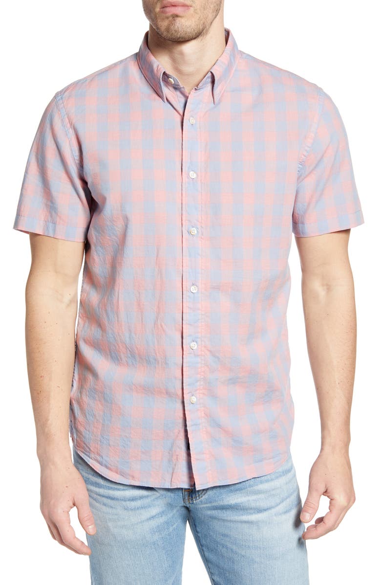Faherty Movement Regular Fit Stretch Check Short Sleeve Button-Down Shirt, Main, color,