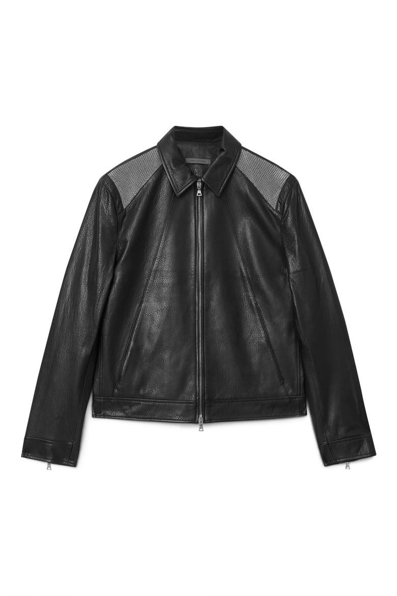 Hurst Mesh Detail Leather Jacket, Alternate, color, BLACK