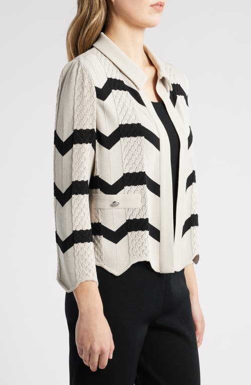 Shop Ming Wang Pointelle Stripe Cardigan In Limestone/black