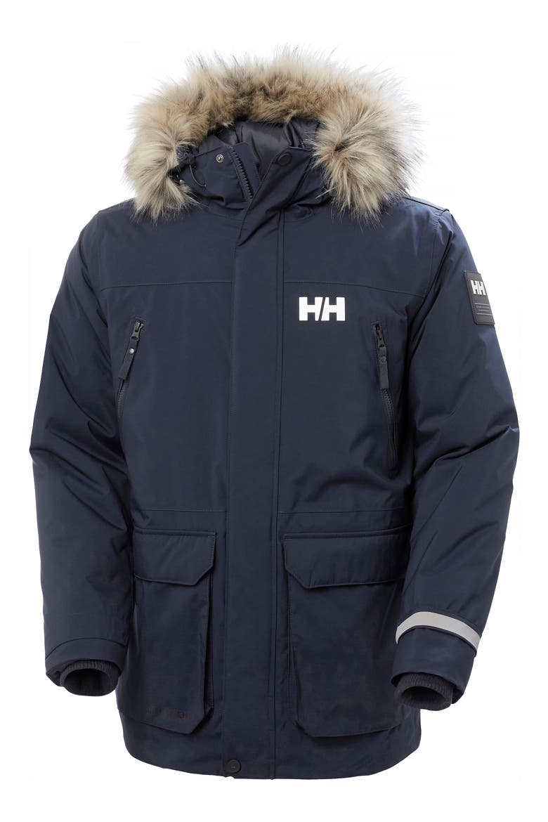 Reine Waterproof Insulated Parka with Faux Fur Trim Hood, Alternate, color, NAVY