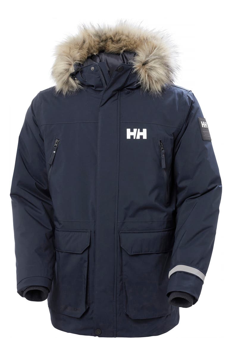Helly Hansen Reine Waterproof Insulated Parka with Faux Fur Trim Hood, Alternate, color, Navy