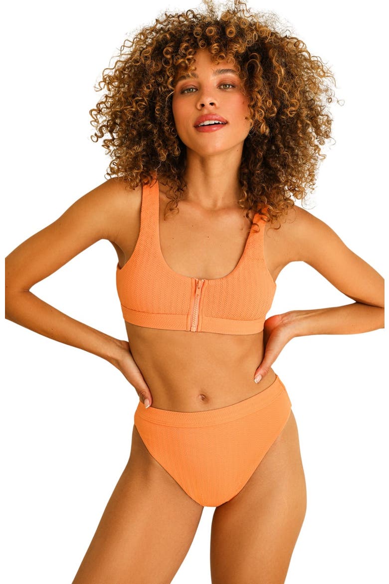 Wave Front Zipper Closure Bikini Top, Main, color, Reef