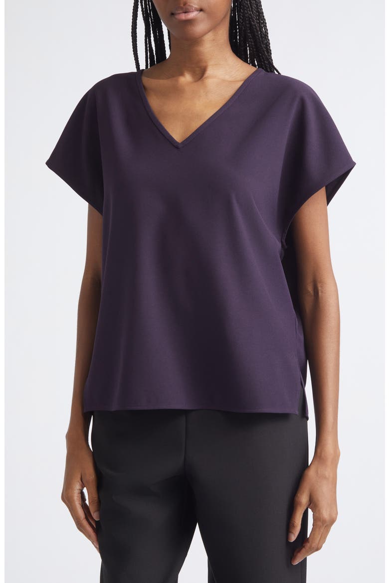 V-Neck Short Sleeve Cady Top, Alternate, color, BLACKBERRY