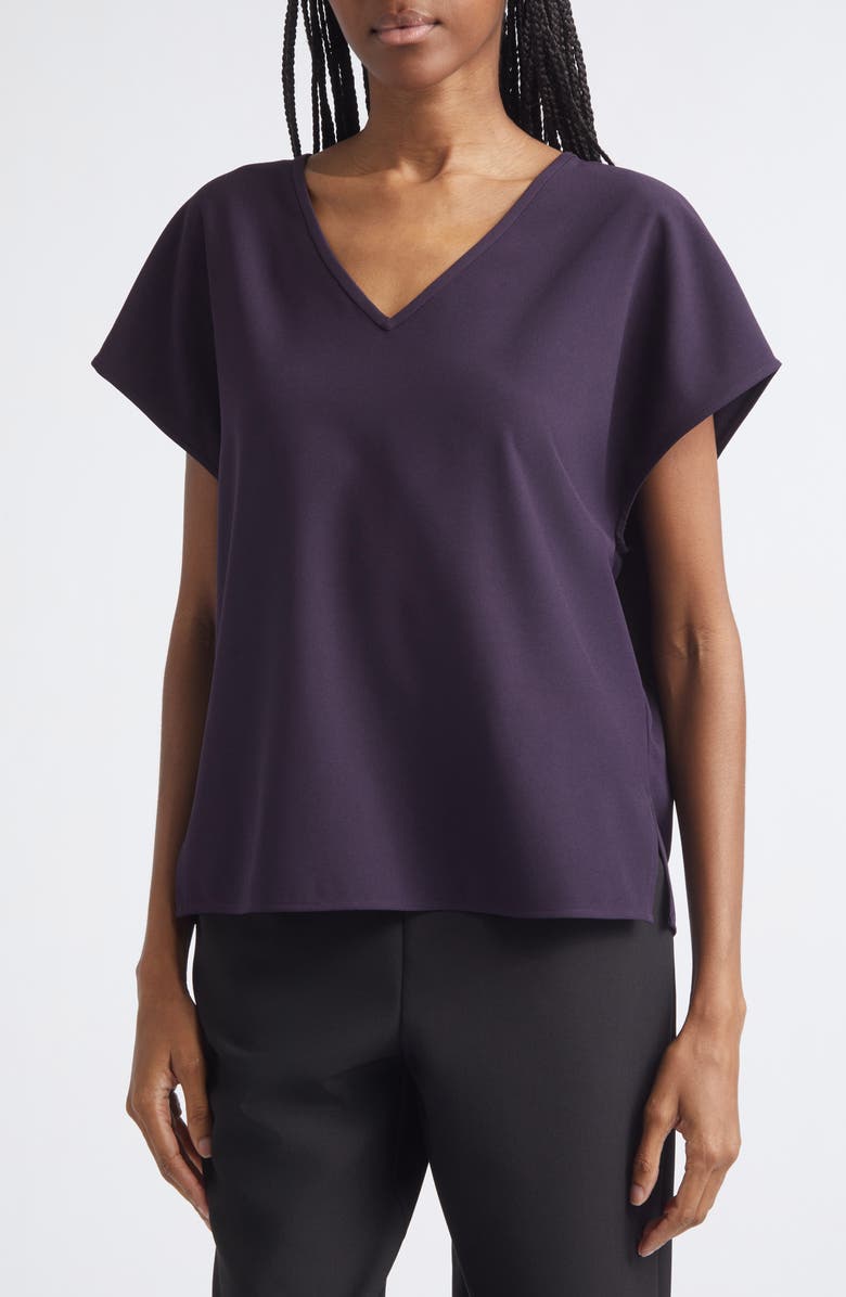Emporio Armani V-Neck Short Sleeve Cady Top, Alternate, color, Blackberry