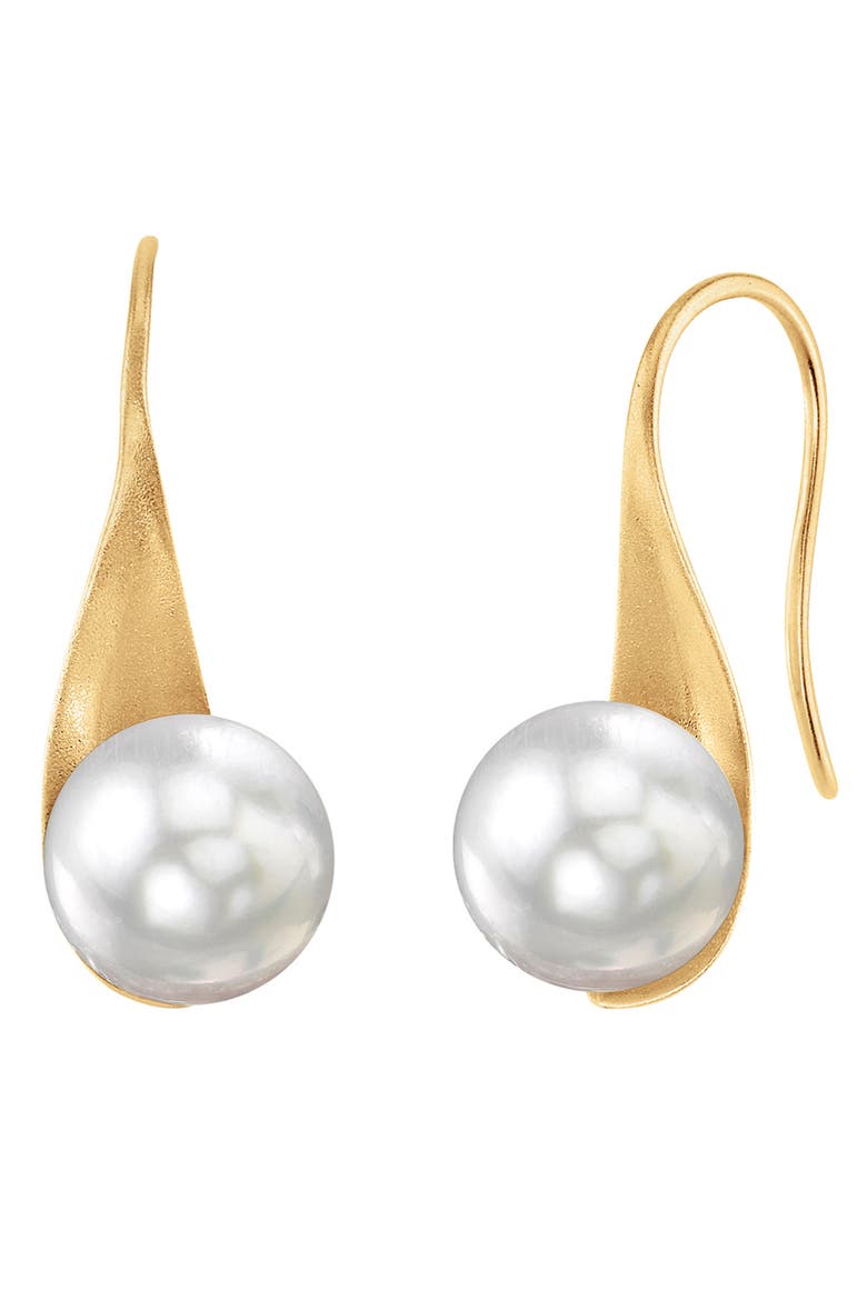 White South Sea Pearl Gaby Earrings, Main, color, Yellow Gold