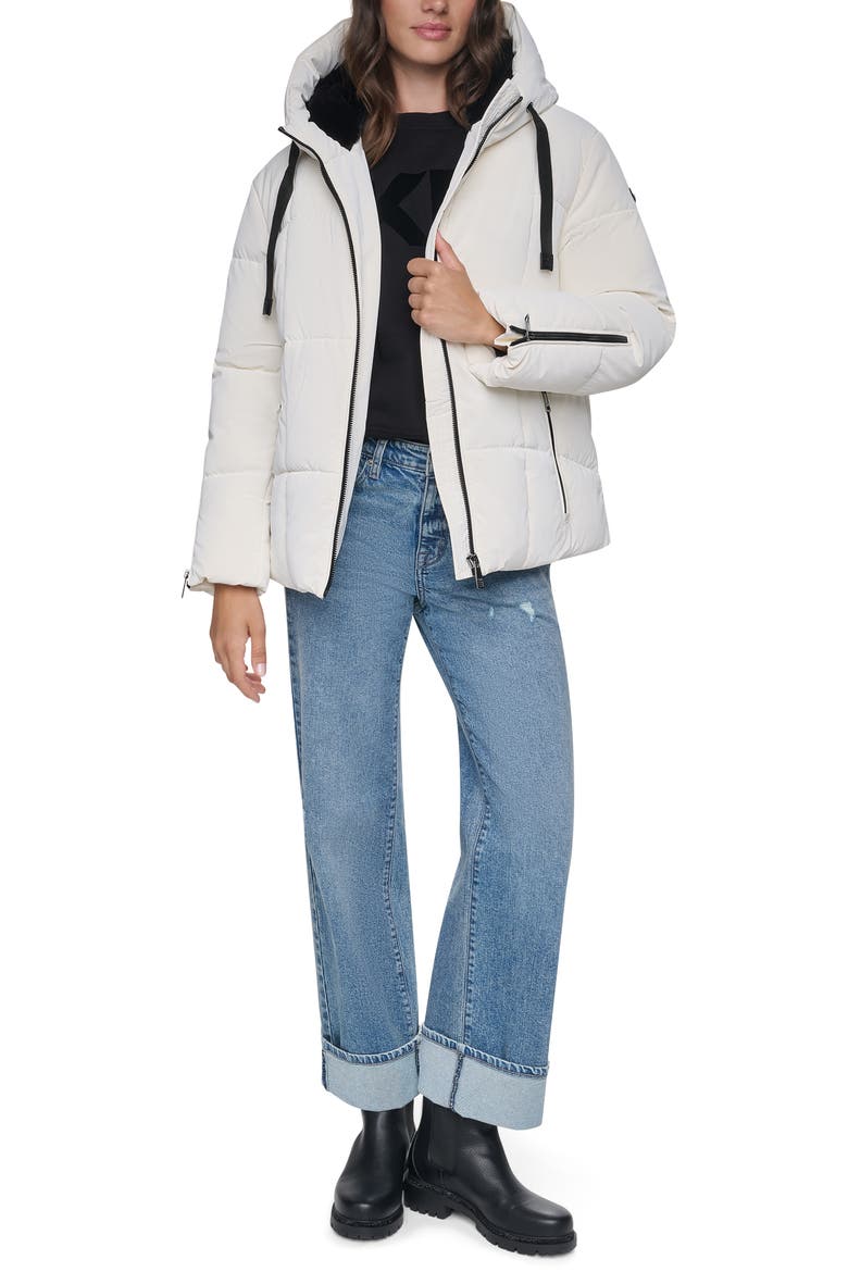 Faux Leather Short Puffer Jacket, Alternate, color, PEARL