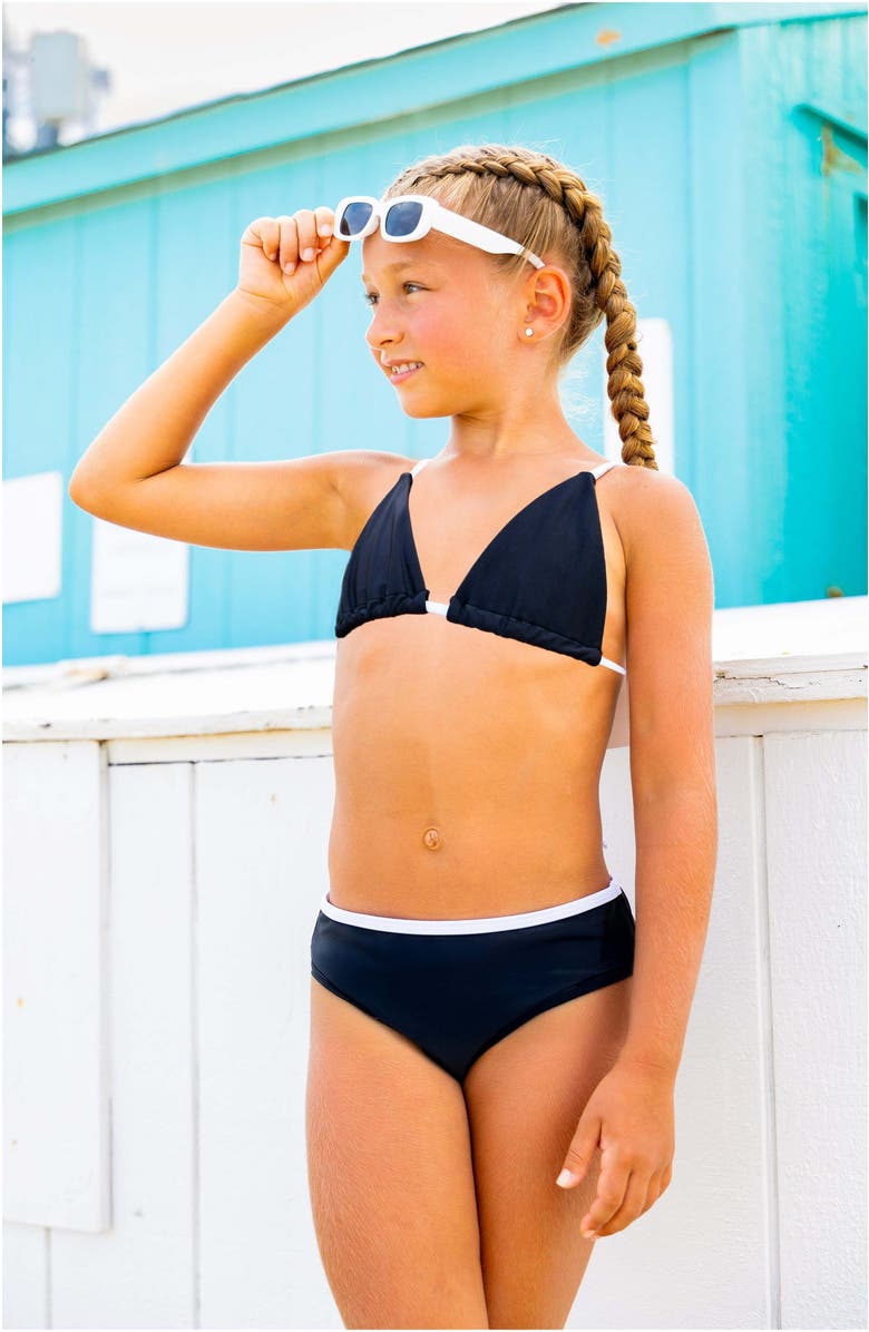 Limeapple Black and White Triangle String Bikini Swimsuit, Alternate, color, Black