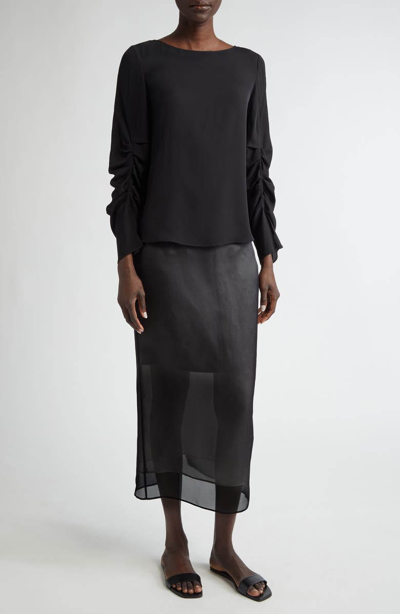 Lafayette 148 New York Ruched Sleeve Silk Crepe Top, Alternate, color, 