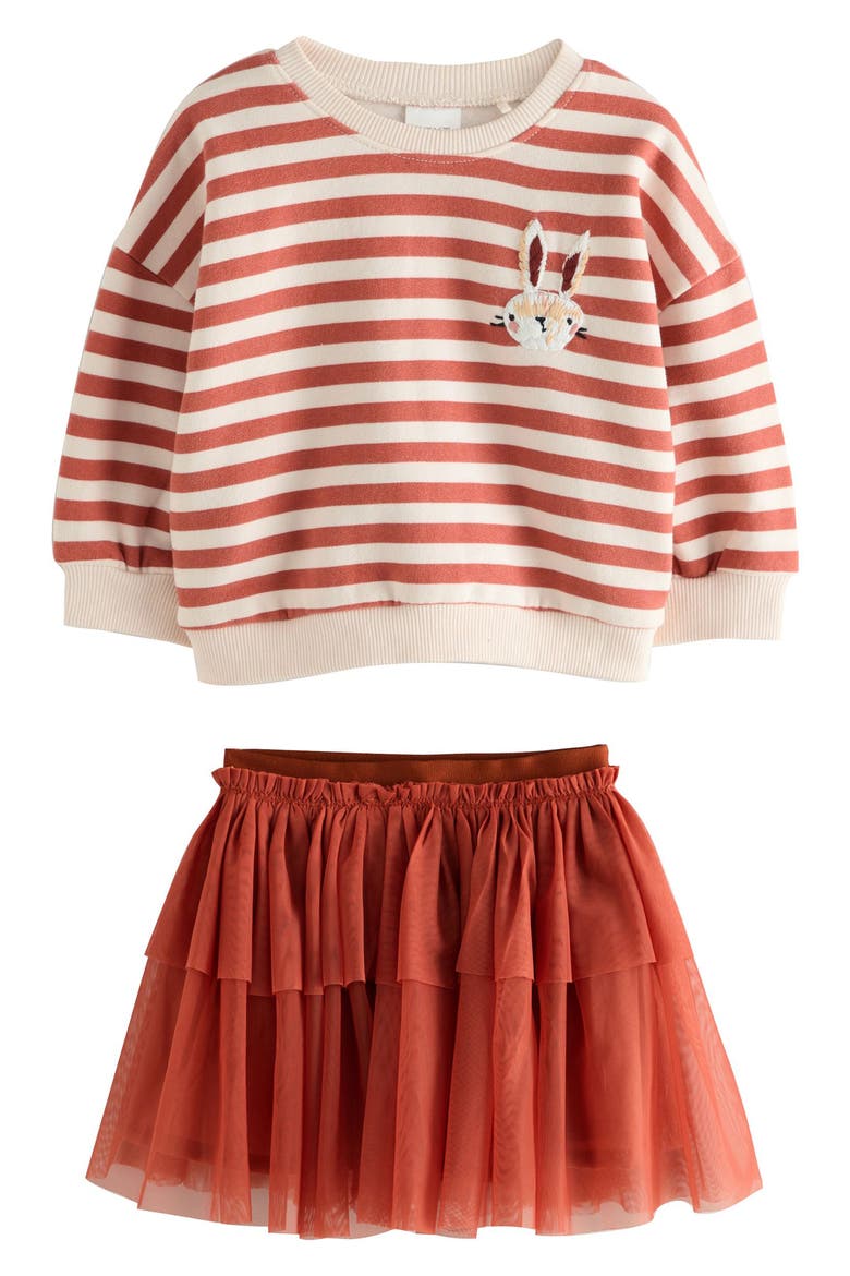 Kids' Stripe Sweatshirt & Tiered Skirt Set, Main, color, ORANGE