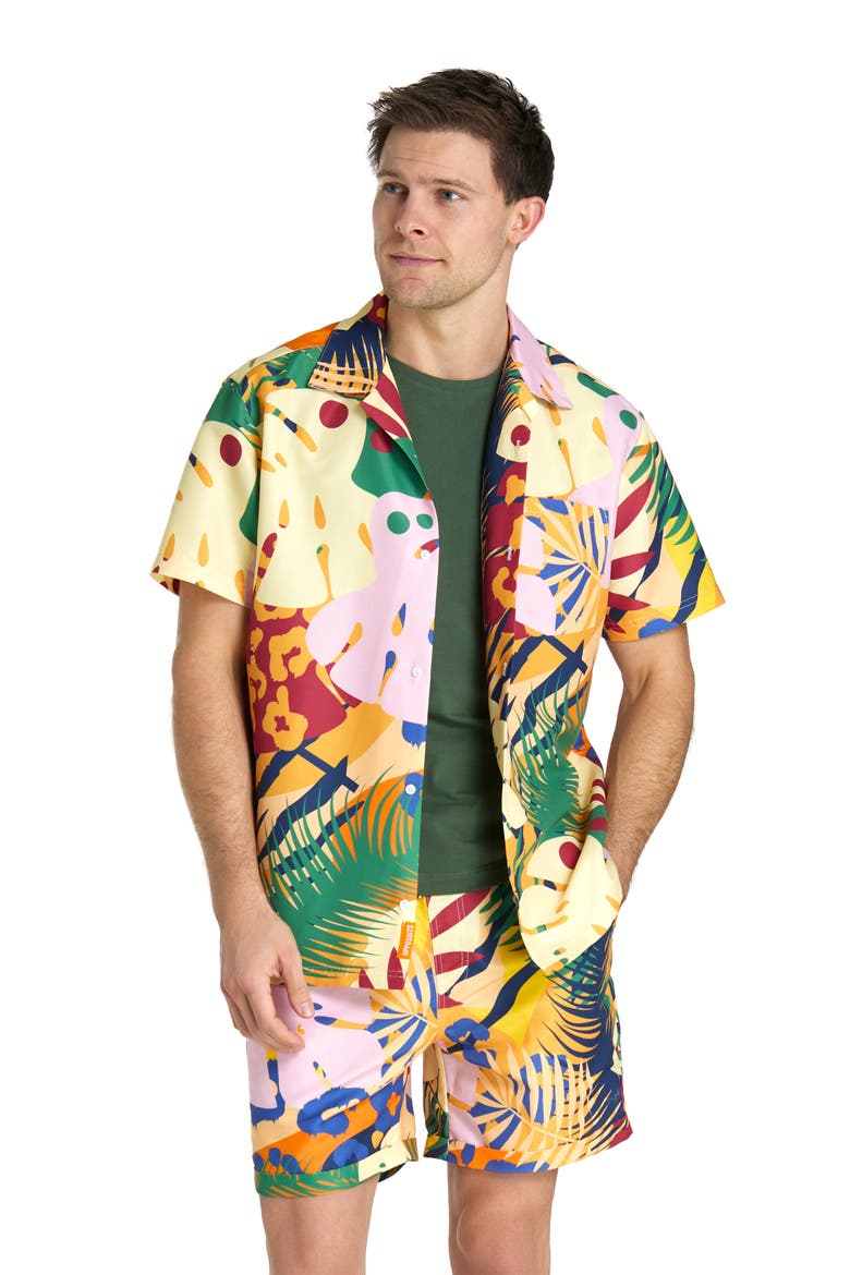 Tropic Thrill Camp Shirt & Drawstring Shorts Set, Alternate, color, YELLOW MULTI