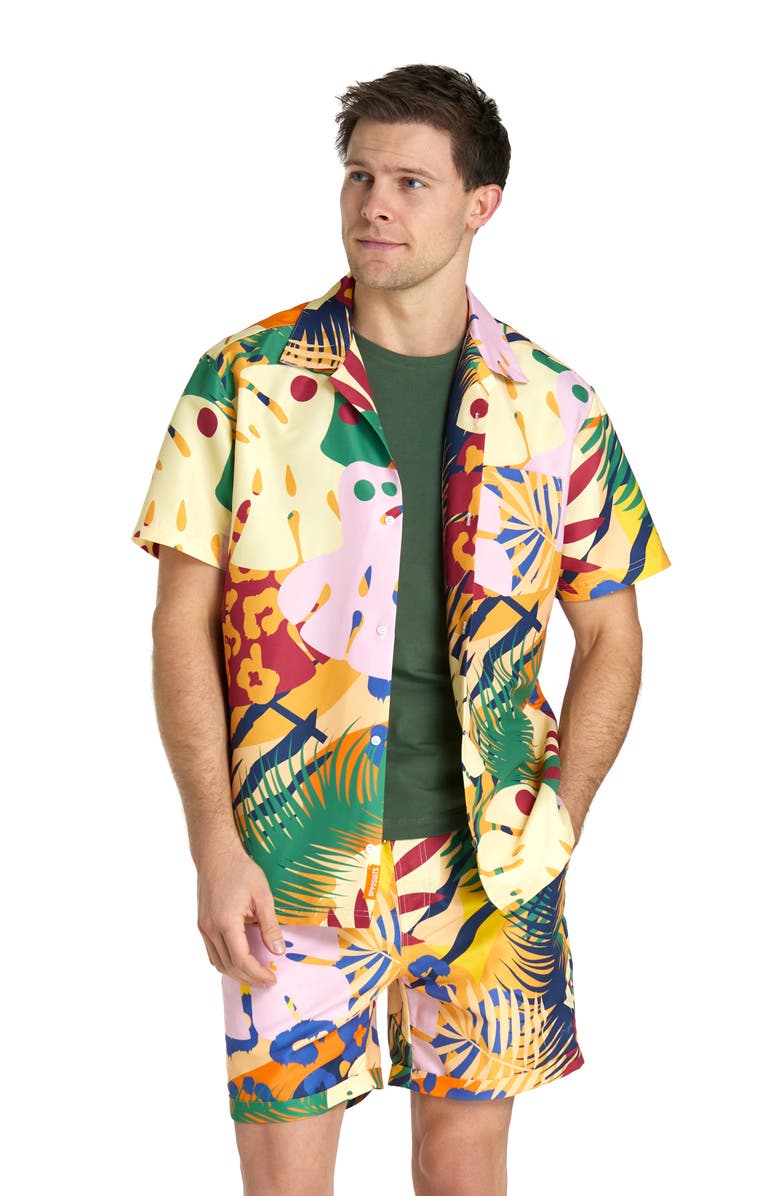 OppoSuits Tropic Thrill Camp Shirt & Drawstring Shorts Set, Alternate, color, Yellow Multi